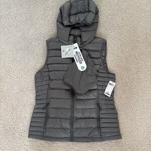 Gray Puffer Vest with Hood